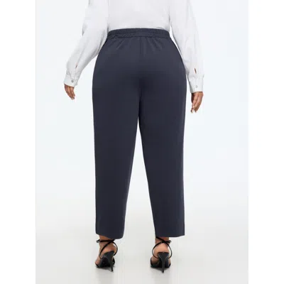 Bloomchic Stretch Solid Pockets Straight Leg Pants In Black