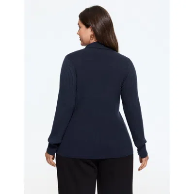 Bloomchic Polo Collar Keyhole Button Pullover In Blue