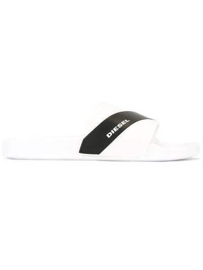 Shop Diesel Samara Logo-print Pool Slides In White