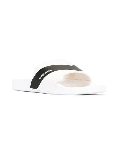 Shop Diesel Samara Logo-print Pool Slides In White