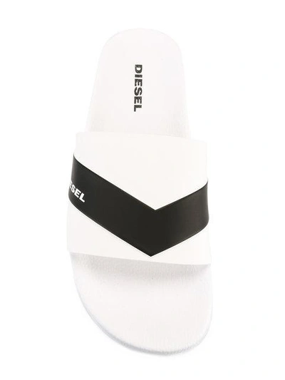 Shop Diesel Samara Logo-print Pool Slides In White