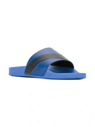 Shop Diesel Samara Logo-print Pool Slides In Blue