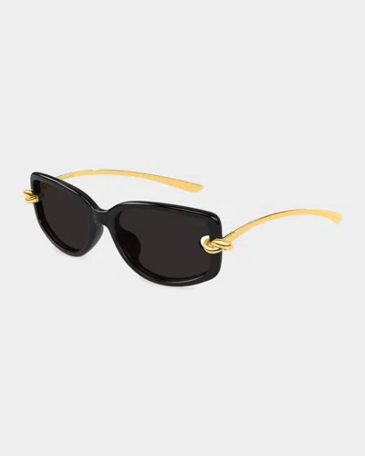 Bottega Veneta Temple Knot Rectangular Sunglasses In Black