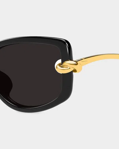 Bottega Veneta Temple Knot Rectangular Sunglasses In Black