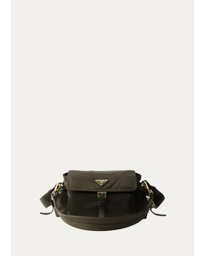 Prada Explore Medium Re-nylon Shoulder Bag With Flap In Blue