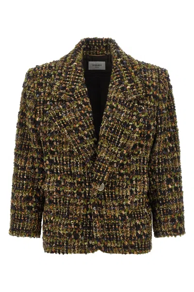 Saint Laurent Multicolor Wool Oves Aries Full-length Jacket In Multi
