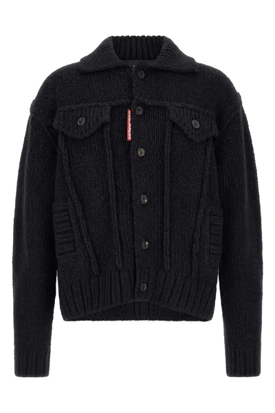 Dsquared2 Dsquared Men Black Wool Blend Wool Jean Jacket In Blau