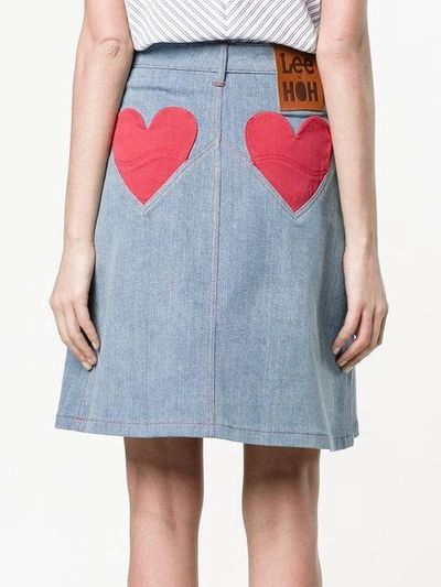 Shop House Of Holland X Lee Heart Applique Denim Skirt In Blue