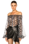 SAINT LAURENT Leopard Print Off the Shoulder Blouse,471415 Y371Q