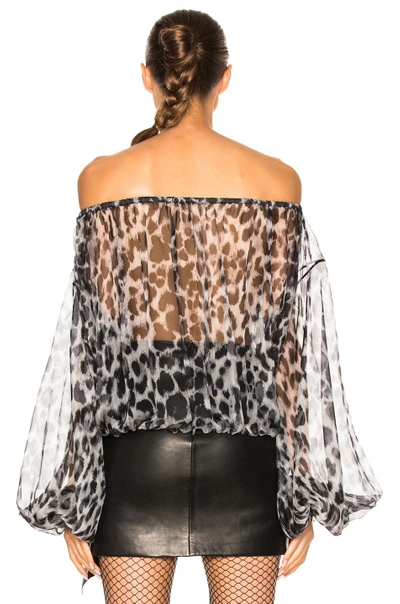 Shop Saint Laurent Leopard Print Off The Shoulder Blouse In Black & Gray