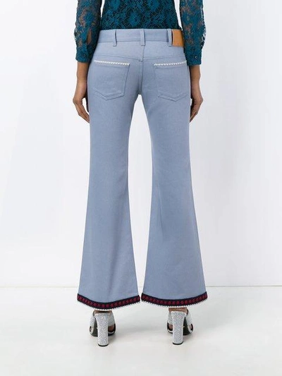 Shop Gucci Crochet Trim Flared Jeans In Blue