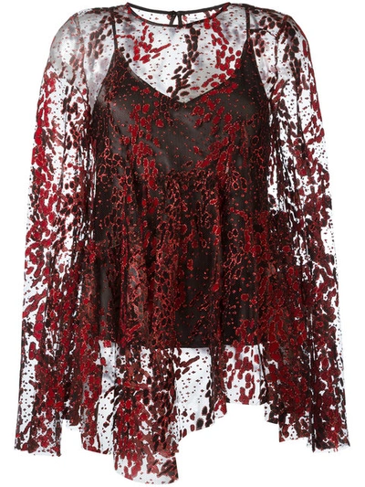 Opening Ceremony Long-sleeve Enamel Glitter Sheer Top, Blaze Red