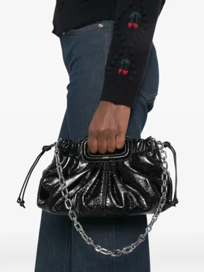 Maje Ruched Leather Shoulder Bag In Black