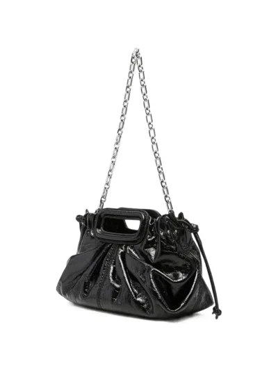 Maje Ruched Leather Shoulder Bag In Black