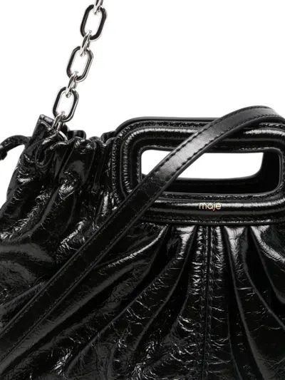 Maje Ruched Leather Shoulder Bag In Black