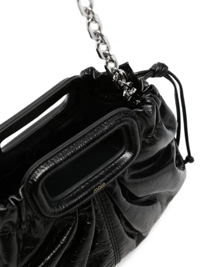 Maje Ruched Leather Shoulder Bag In Black