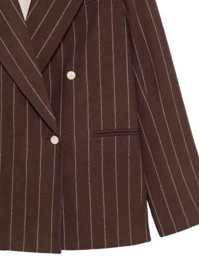 Alysi Double-breasted Pinstripe Blazer With Bold Structure In Brown