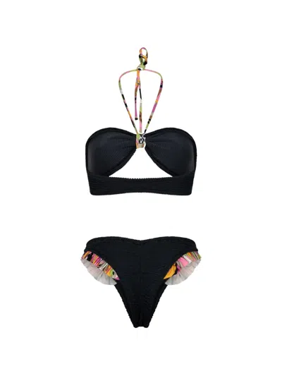 Paramidonna Lucy Ruffled Bikini In Black