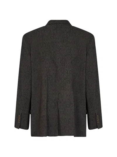 Uma Wang Brown And Blue Stretch Wool Chevron Java Blazer In Brown