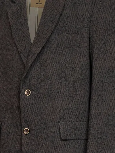 Uma Wang Brown And Blue Stretch Wool Chevron Java Blazer In Brown