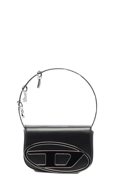 Diesel Structured Black Shoulder Bag With Removable Charms In Black
