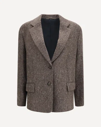 Brunello Cucinelli Herringbone-pattern Single-breasted Blazer In Brown