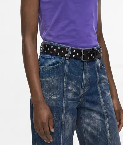 Kl Jeans Studded Leather Belt In Multi