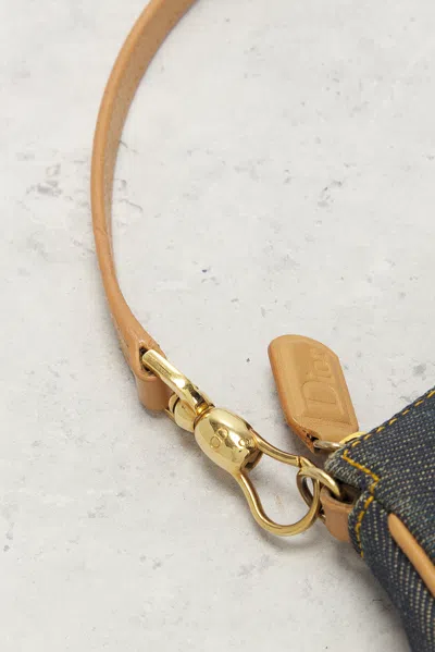 Pre-owned Dior Denim Pochette Saddle Bag In Blue