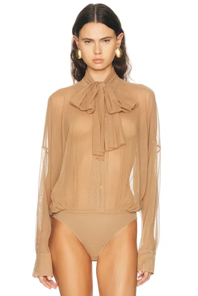 Norma Kamali Oversized Bow Bodysuit In Sable