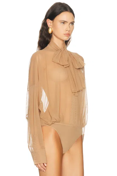 Norma Kamali Oversized Bow Bodysuit In Sable