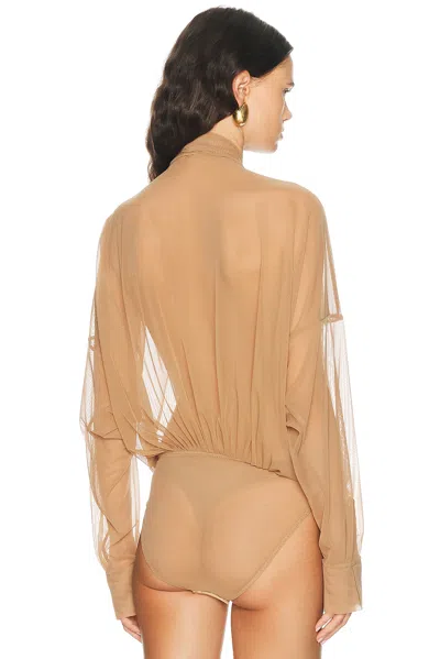 Norma Kamali Oversized Bow Bodysuit In Sable