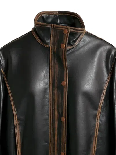 Brandon Maxwell Mason High-neck Leather Jacket In Brown