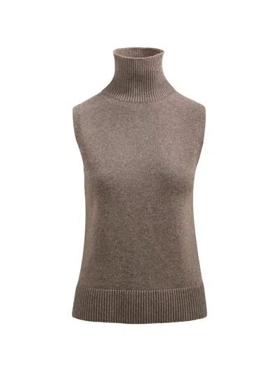 Brandon Maxwell Bruno Sleeveless Turtleneck Vest In Brown