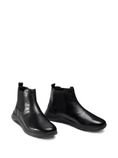 Geox Elasticated-panel Leather Boots In Black