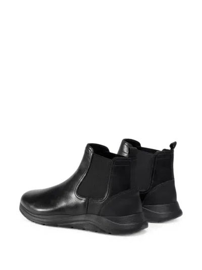 Geox Elasticated-panel Leather Boots In Black