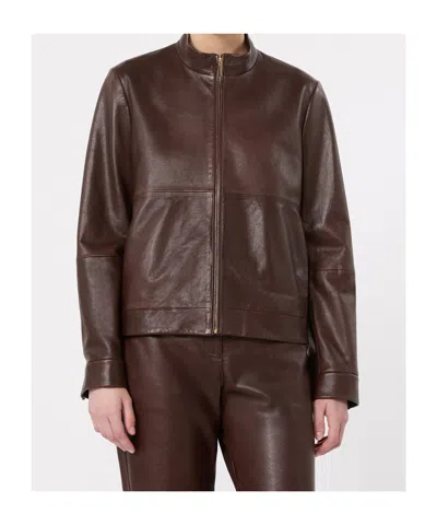 Max Mara High-collar Leather Jacket In Multi