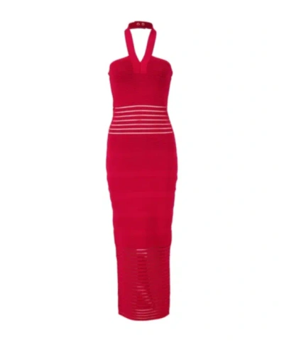 Balmain Halterneck Openwork-panel Maxi Dress In Multi