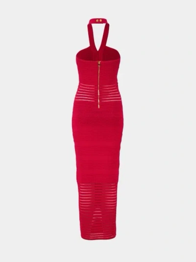 Balmain Halterneck Openwork-panel Maxi Dress In Multi