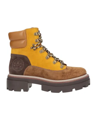 Tory Burch Chunky Sole Ankle Length Contrast Panel Boots In Yellow
