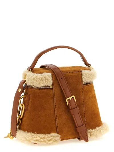 Balmain Pulse Vanity Suede Shearling Shoulder Bag In Black