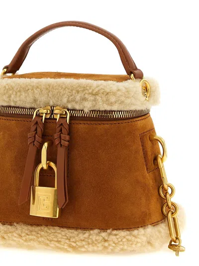 Balmain Pulse Vanity Suede Shearling Shoulder Bag In Black