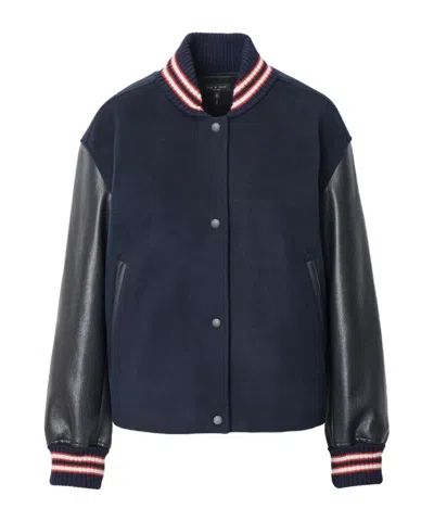 Rag & Bone Scarlet Wool Blend Varsity Jacket In Blue