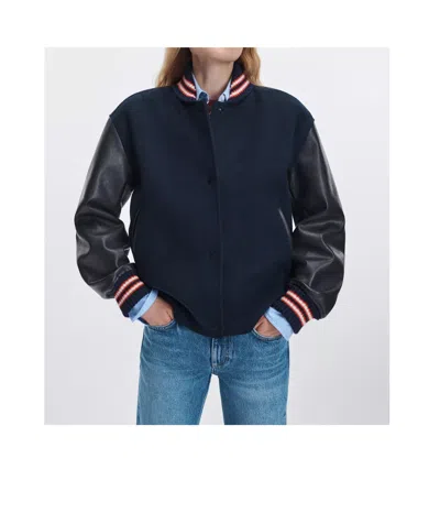 Rag & Bone Scarlet Wool Blend Varsity Jacket In Blue
