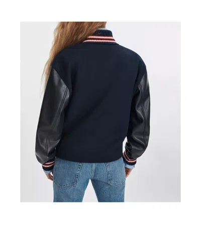 Rag & Bone Scarlet Wool Blend Varsity Jacket In Blue