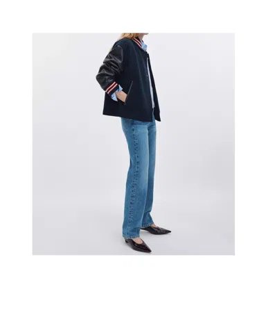 Rag & Bone Scarlet Wool Blend Varsity Jacket In Blue