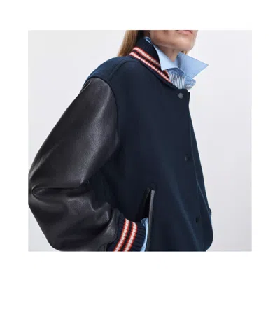 Rag & Bone Scarlet Wool Blend Varsity Jacket In Blue