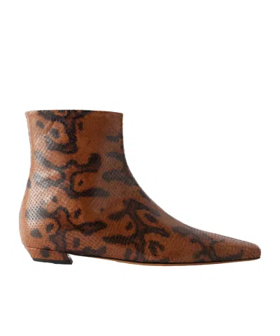 Proenza Schouler Trap Flat Ankle Boots In Embossed-python In Brown