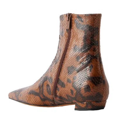 Proenza Schouler Trap Flat Ankle Boots In Embossed-python In Brown