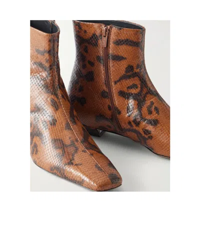 Proenza Schouler Trap Flat Ankle Boots In Embossed-python In Brown