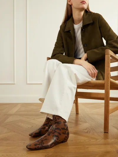 Proenza Schouler Trap Flat Ankle Boots In Embossed-python In Brown